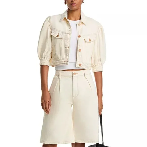 Blank NYC Cake Topper | Puff Sleeve Cream Denim Jacket | Sz M | *New w Tag* - Picture 8 of 8